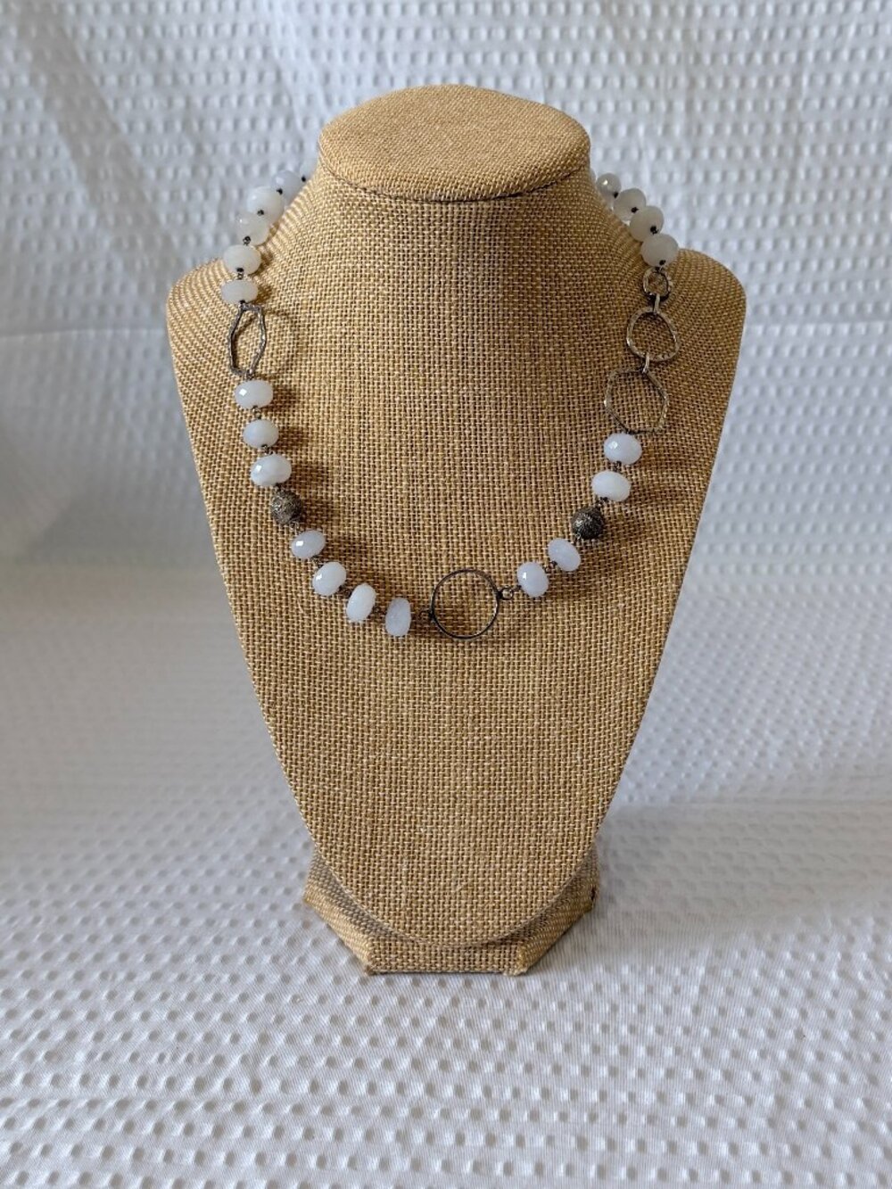 White Beaded Circle-Link Necklace